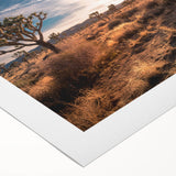 Art deco poster of Joshua Tree landscape in muted earth tones on rolled canvas, suitable for dining room wall art.