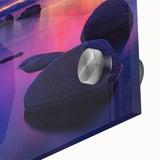 Large abstract depiction of Lake Tahoe in muted blue and green tones on acrylic glass.