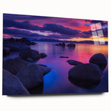 Acrylic print of Lake Tahoe with vivid blue and green tones, ideal for bedroom or dining room art.