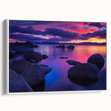 Vintage poster art of Lake Tahoe with colorful palette on extra large framed canvas, ideal for living room decor.