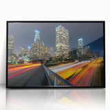 Large abstract wall art depicting the Los Angeles skyline in muted gray tones on a framed acrylic print.