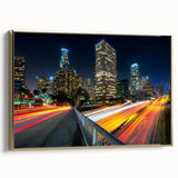 Framed canvas of a vintage Los Angeles landscape in black and gold tones, ideal for bedroom wall art.