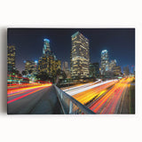 Black and white photo of Los Angeles skyline on stretched canvas, ideal for kitchen wall art.