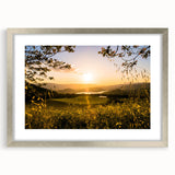 Textured art print of abstract Napa Valley scenery in muted earth tones, framed in silver, ideal for bedroom art.