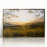 Mid-century modernist acrylic print of California's Napa Valley in earthy tones, framed in gold.