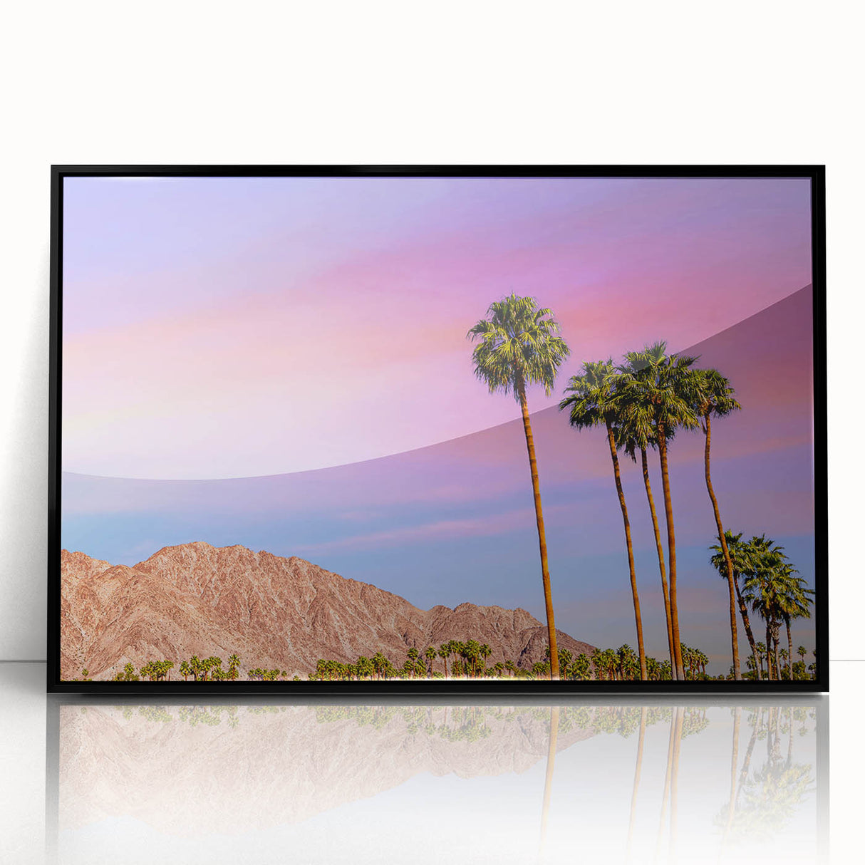 Large abstract wall art depicting Palm Springs scenery in mid-century modernist style.