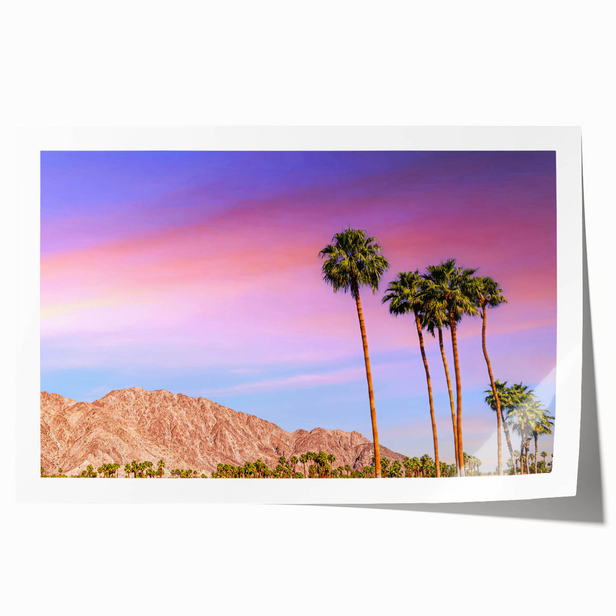 Extra large rolled print of Palm Springs scenery with vibrant sunset colors, ideal for art wall dining room.