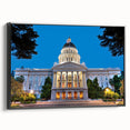 Black and white landscape painting of Sacramento on a framed canvas, suitable for bedroom decor.