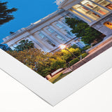 Art deco poster of Sacramento skyline in muted earth tones on rolled canvas, suitable for dining room wall art.