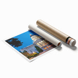 Extra large rolled print of Sacramento scenery with floral motifs in pastel shades, ideal for classy bathroom wall art.