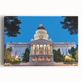 Black and white photograph of Sacramento cityscape on large stretched canvas, suitable for kitchen art.