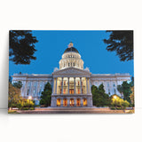 Black and white photo of Sacramento skyline on large stretched canvas, ideal for kitchen wall art.