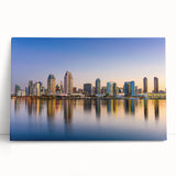 Black and white photograph of San Diego skyline on stretched canvas, ideal for kitchen wall art or bedroom.