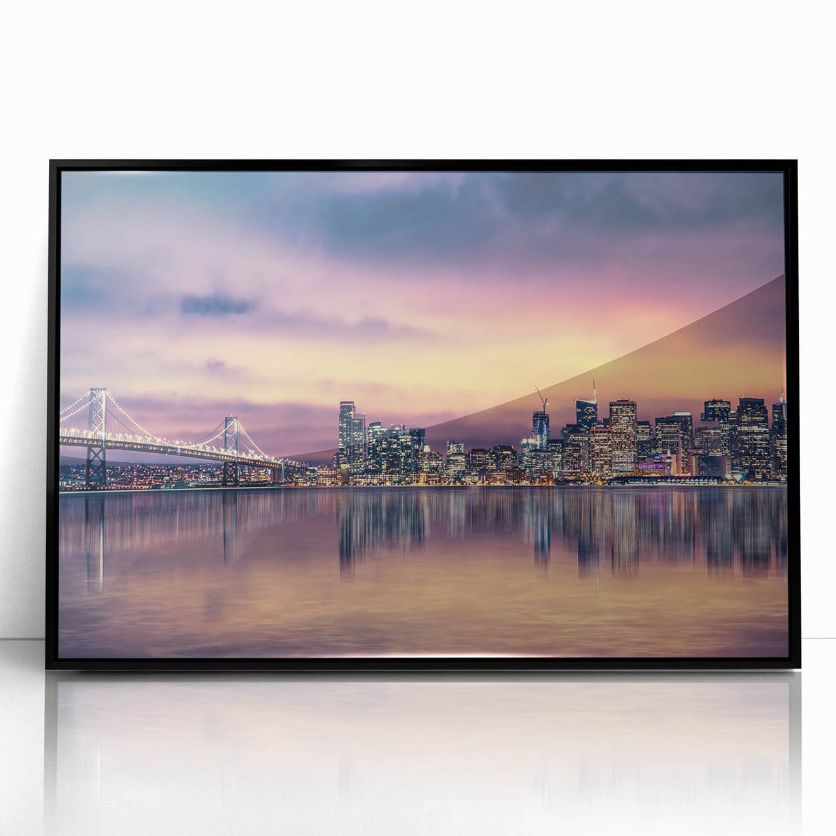 Large abstract wall art depicting San Francisco, in muted earth tones on a framed acrylic.