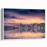 Vintage poster art of San Francisco with colorful elements on extra large framed canvas, ideal for living room decor.
