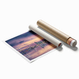 Extra large rolled print of San Francisco skyline with muted blue and gray tones, ideal for classy bathroom wall art.
