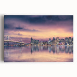 Black and white stretched canvas of the San Francisco skyline, ideal for kitchen wall art.