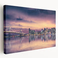 San Francisco skyline on a large stretched canvas with muted blue and gray tones, suitable for kitchen wall art.