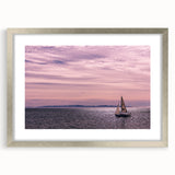 Textured art of abstract Santa Barbara scenery in muted gray and blue tones, framed with a silver mat.