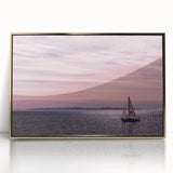 Acrylic print of Santa Barbara scenery in mid-century modernist style, featuring muted gold and blue tones.