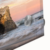 Large abstract wall art of Santa Cruz with vibrant blue and green tones on acrylic glass, ideal for dining room art.