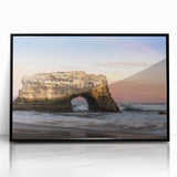 Large abstract wall art depicting Santa Cruz, California, in muted gray and blue tones on framed acrylic.