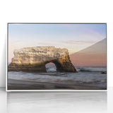 Art deco poster of Santa Cruz scenery in muted blue tones, framed acrylic, suitable for modern nursery wall decor.