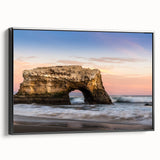 Black and white landscape art featuring Santa Cruz scenery on a framed canvas, suitable for bedroom decor.