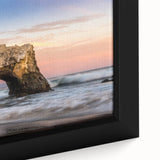 Extra large framed canvas of textured Santa Cruz scenery in black with colorful accents, ideal for living room decor.