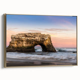 Framed canvas of vintage-style Santa Cruz landscape in black and gold tones, ideal for bedroom wall art.