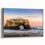 Framed canvas featuring a vintage-style landscape art painting of Santa Cruz, with vibrant colors on a black background.