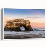 Vintage poster art of Santa Cruz with colorful elements on extra large framed canvas, ideal for living room decor.