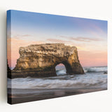 Large canvas print of the Santa Cruz coastline in muted blue and green tones, ideal for kitchen wall art.