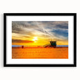 Abstract art print featuring textured, colorful depiction of Santa Monica in a black frame.