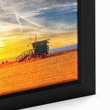 Extra large framed canvas featuring a textured depiction of Santa Monica in vibrant colors, ideal for living room decor.