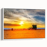 Vintage poster art of Santa Monica, featuring vibrant colors on a framed canvas, ideal for living room decor.