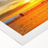 Art deco poster of Santa Monica scenery in pastel shades on rolled canvas, suitable for dining room wall art.