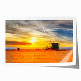 Extra large wall art featuring a serene Santa Monica beach scene in muted pastel shades.