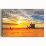 Black and white print of Santa Monica pier on stretched canvas, suitable for kitchen wall art.