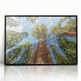 Large abstract wall art featuring a Sequoia tree in muted earth tones, framed in black acrylic.