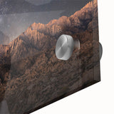 Acrylic print of a large abstract depiction of the Sierra Nevada, in muted earth tones, ideal for dining room art.