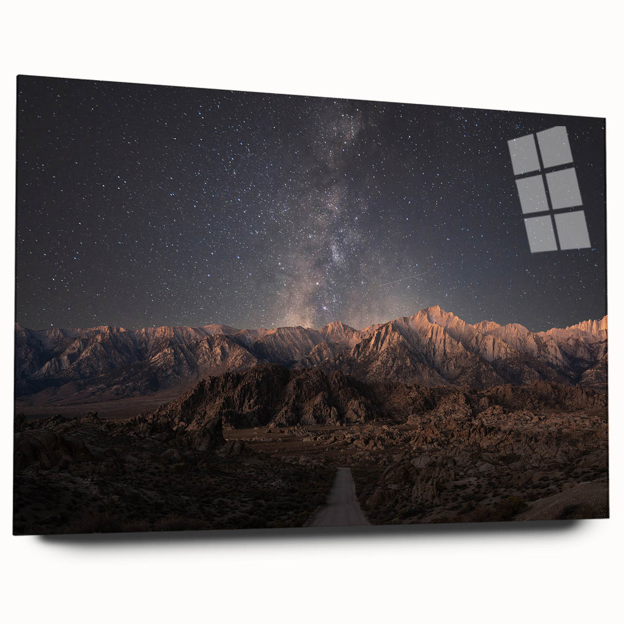 Acrylic print of the Sierra Nevada in muted earth tones, ideal for bedroom or dining room art.