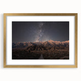 Extra large abstract art print of the Sierra Nevada in textured colors of gold and blue on a framed canvas.