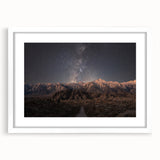 Abstract art print of Sierra Nevada landscape in muted earth tones on a framed white canvas, suitable for dining room decor.