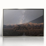 Mid-century modernist art of Sierra Nevada in muted earth tones on a framed acrylic, ideal for nursery wall decor.