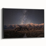 Black and white framed canvas of Sierra Nevada landscape, ideal for bedroom wall art.