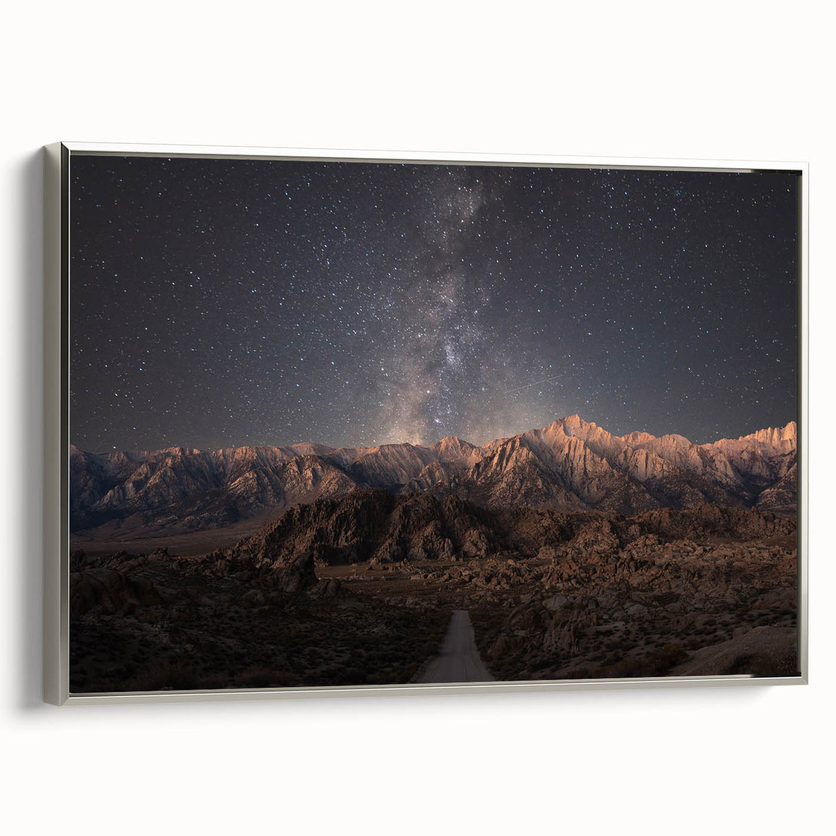 Landscape art painting of Sierra Nevada on framed canvas.