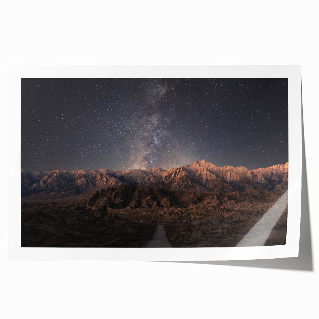 Sierra Nevada landscape on rolled print, with muted earth tones, ideal for art wall dining room.