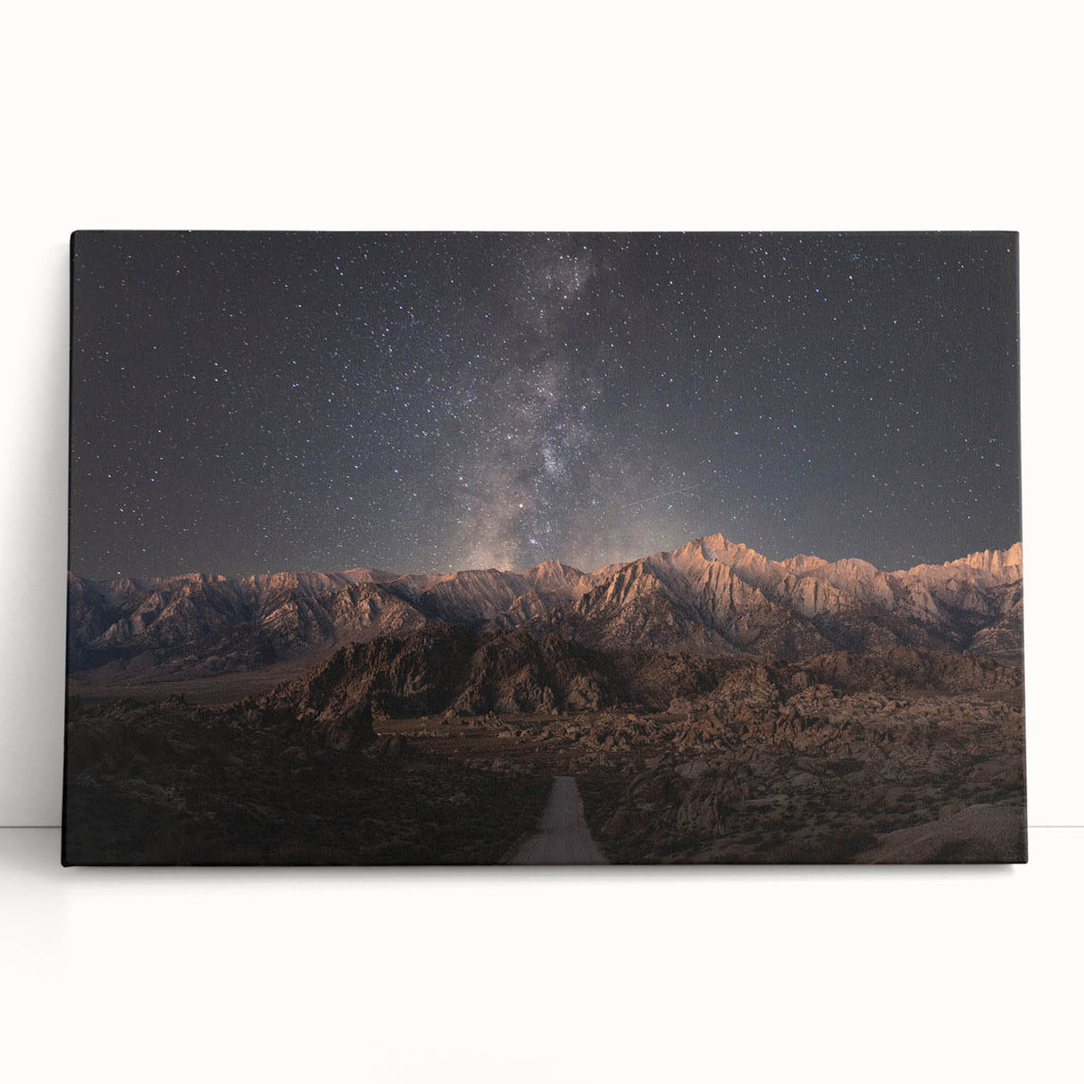 Black and white photograph of Sierra Nevada on stretched canvas, ideal for kitchen wall art or bedroom ambiance.