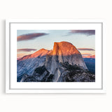Abstract art print of Yosemite scenery in muted earth tones on a framed white mat, suitable for bedroom or dining room decor.